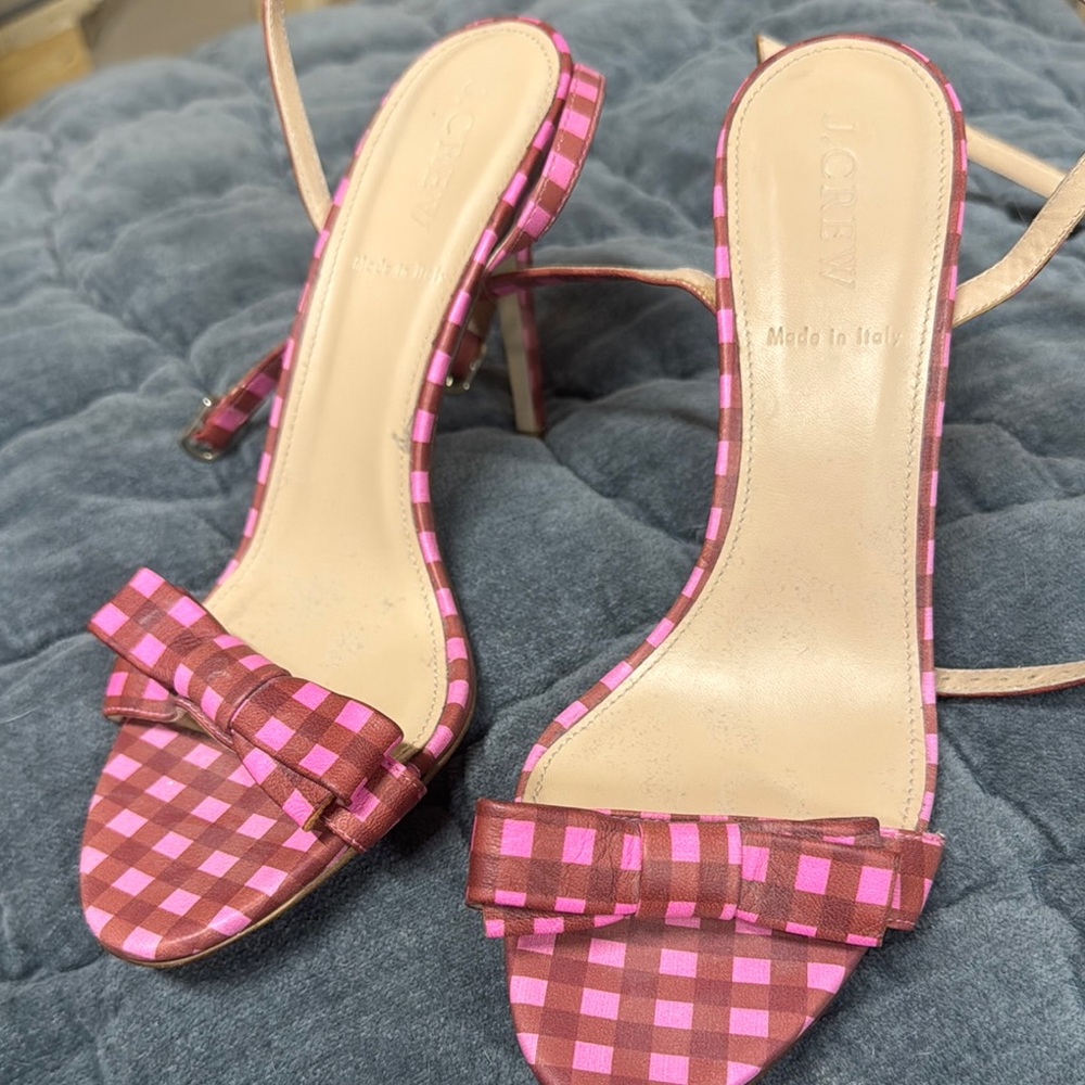 J. Crew Pink and Brown Checkered Women's Sandals NEVER WORN sz 7.5